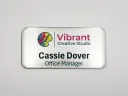 Printed brushed silver metal name tag with clear domed Tag Armor